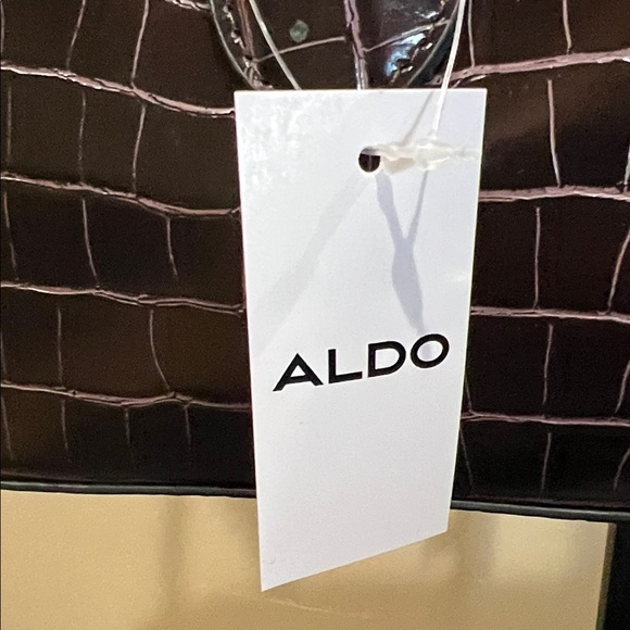 Aldo | Rich Brown Croc-Embossed Shoulder Bag w/ Bag Charm - Picture 3 of 15